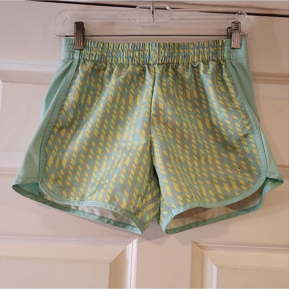 Danskin Now Mint Green and Yellow Patterned Shorts XS